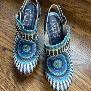 L'ATISTE Blue and Green Patterned Mules